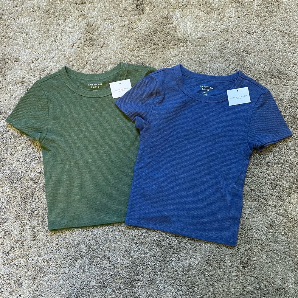 NWT American Eagle Cropped Ribbed T-Shirts | Size Small | Set of 2